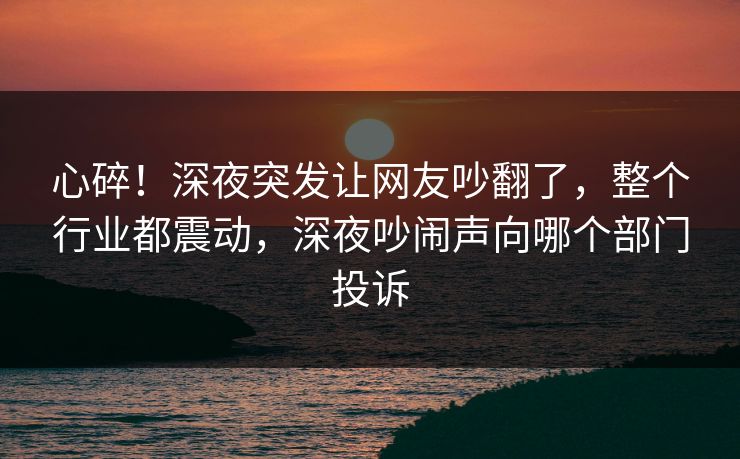 心碎！深夜突发让网友吵翻了，整个行业都震动，深夜吵闹声向哪个部门投诉